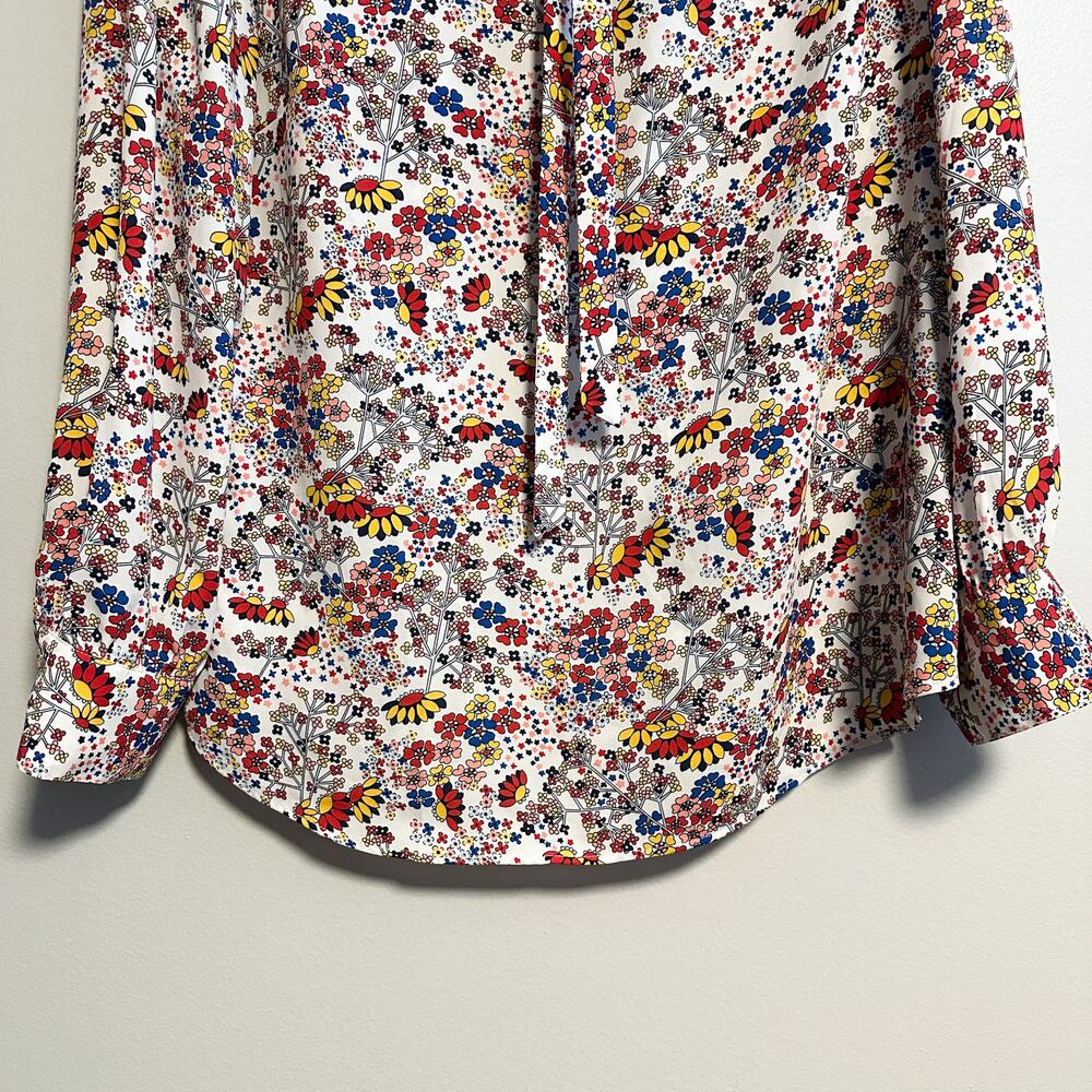 Talbots Meadow Colorful Floral Tie Neck Blouse Top Size XL - Picture 6 of 11